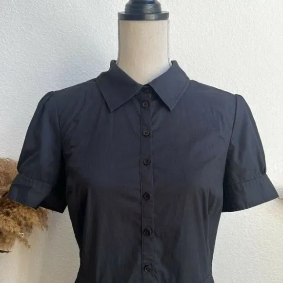 Halogen Womens Fit & Flare Black Shirt Half Button Midi Dress Collared Large - Picture 12 of 12